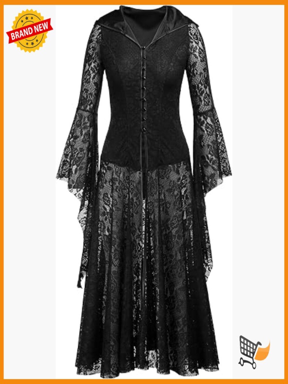 Gothic Fairy Victorian Hooded Lace Cardigan Bell Sleeve Corset Dress